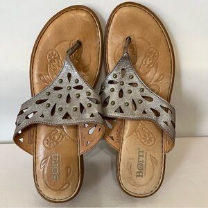 Born Akala Metallic Leather Studded Thong Sandals